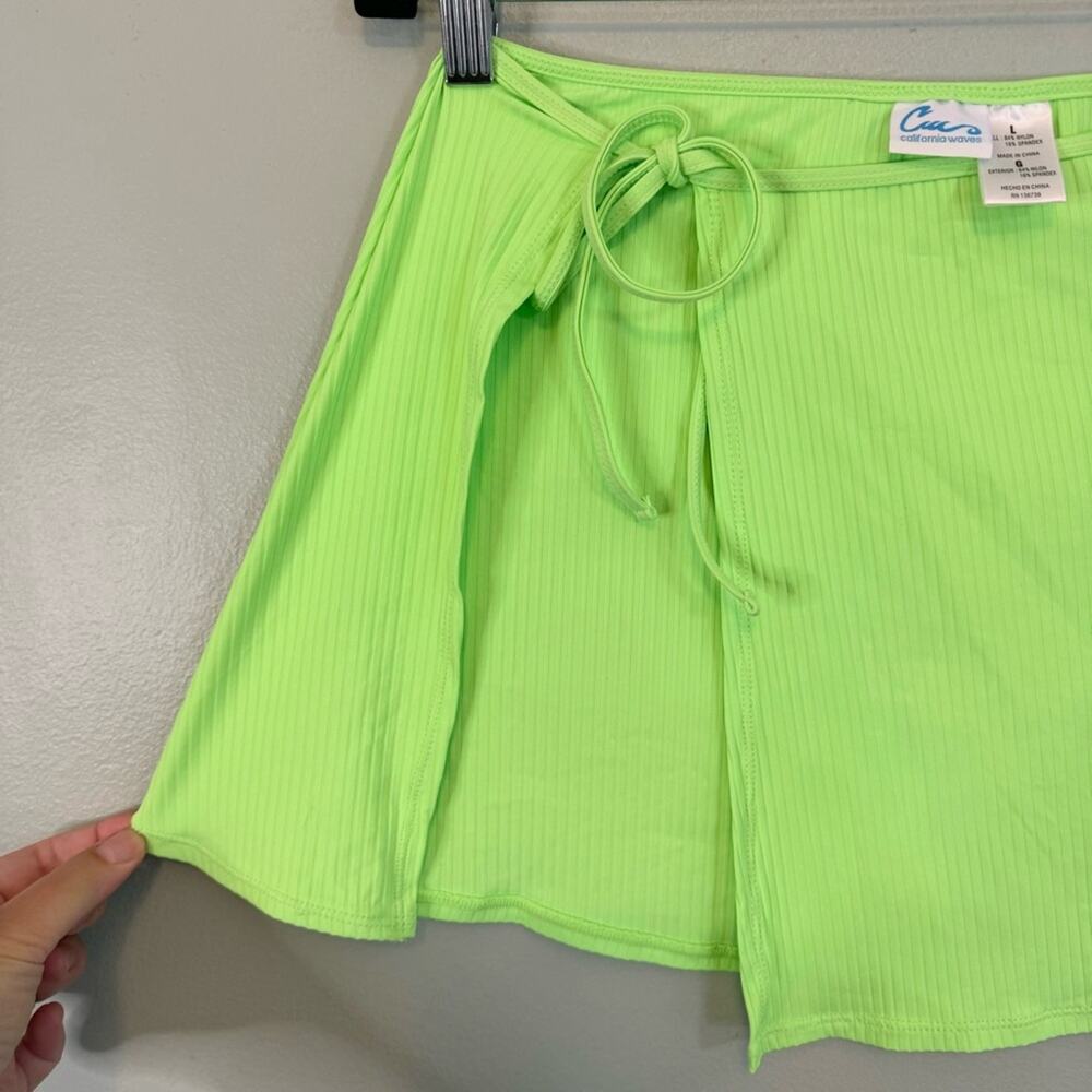 California Waves Junior's Green Ribbed‎ Tie Slit Sarong Skirt Cover-Up Large NWT - Picture 5 of 8